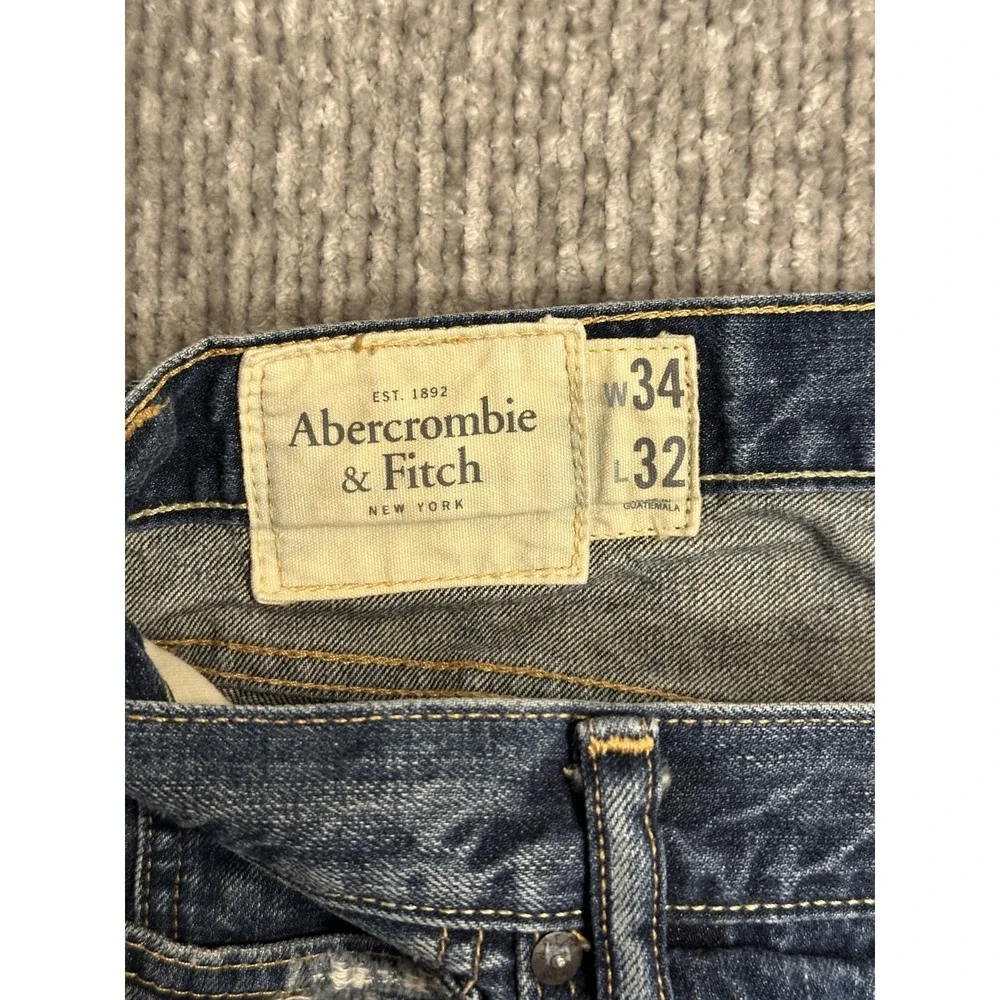 Abercrombie & Fitch Baxter Mens 34x32 Distressed Slim Bootcut Jeans Dark Wash